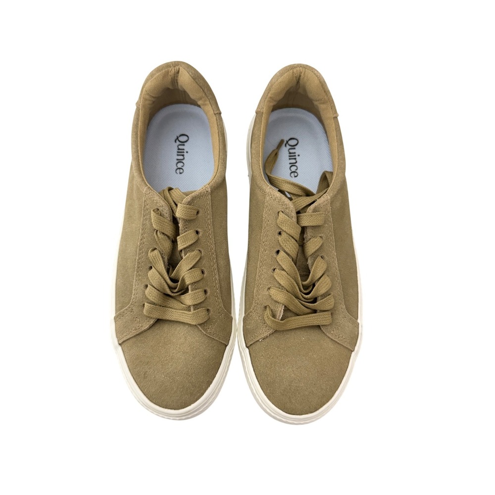 Quince Suede Leather Sneakers Women 6.5 Tan Olive Low Top Lace Up Shoes